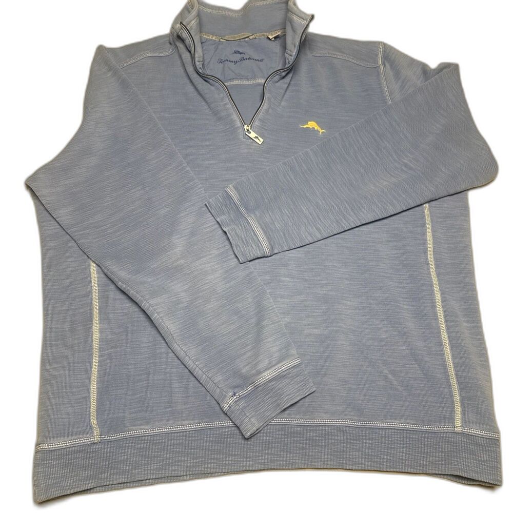 Vintage Tommy Bahama Quarter Zip Pullover Sweatshirt Blue XLT Embroidered Logo